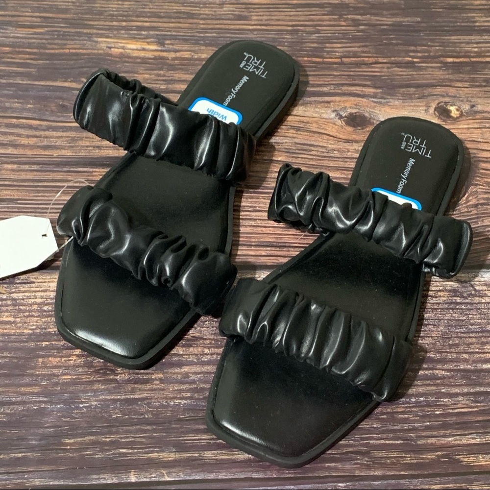 Time and Tru Ruched Faux Leather Slides
